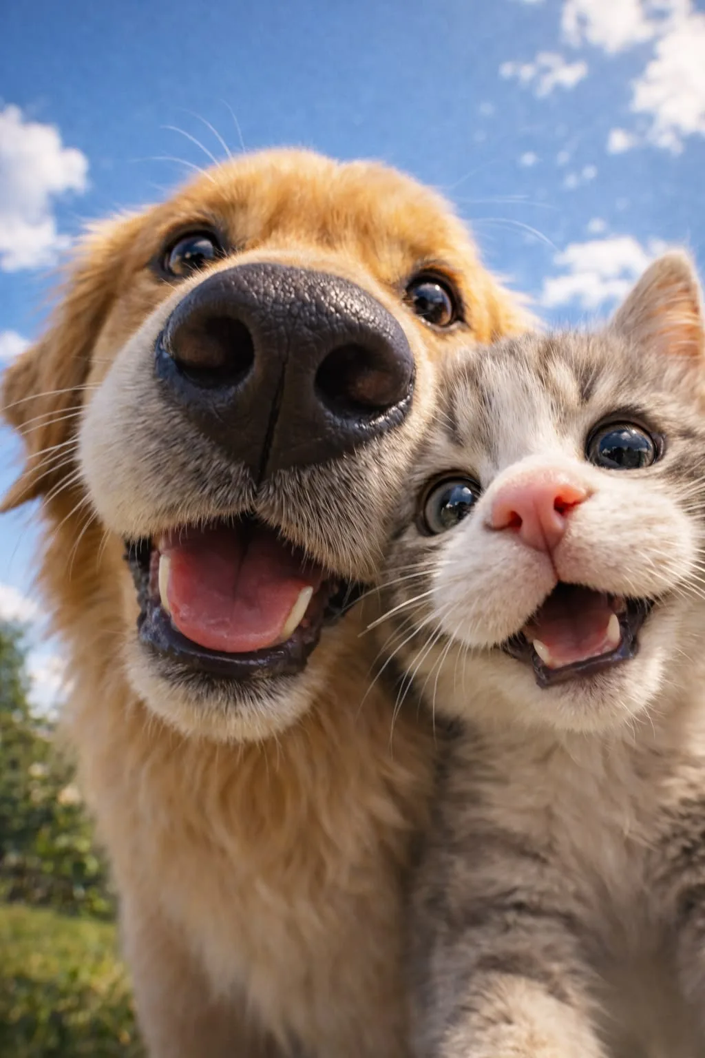 Un perro y un gato juntos, de cerca